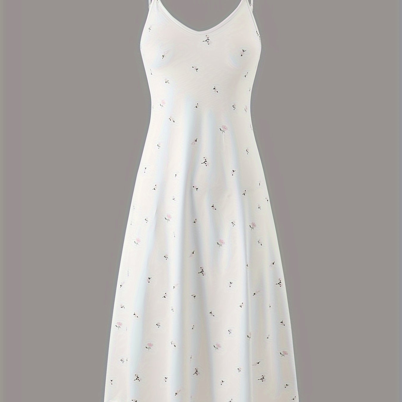 Womens Elegant Ditsy Floral Print Midi Slip Dress - Soft Micro Elasticity V Neck Backless Design, Comfortable Knit Fabric, Random Printing, Perfect for Home Wear All Seasons