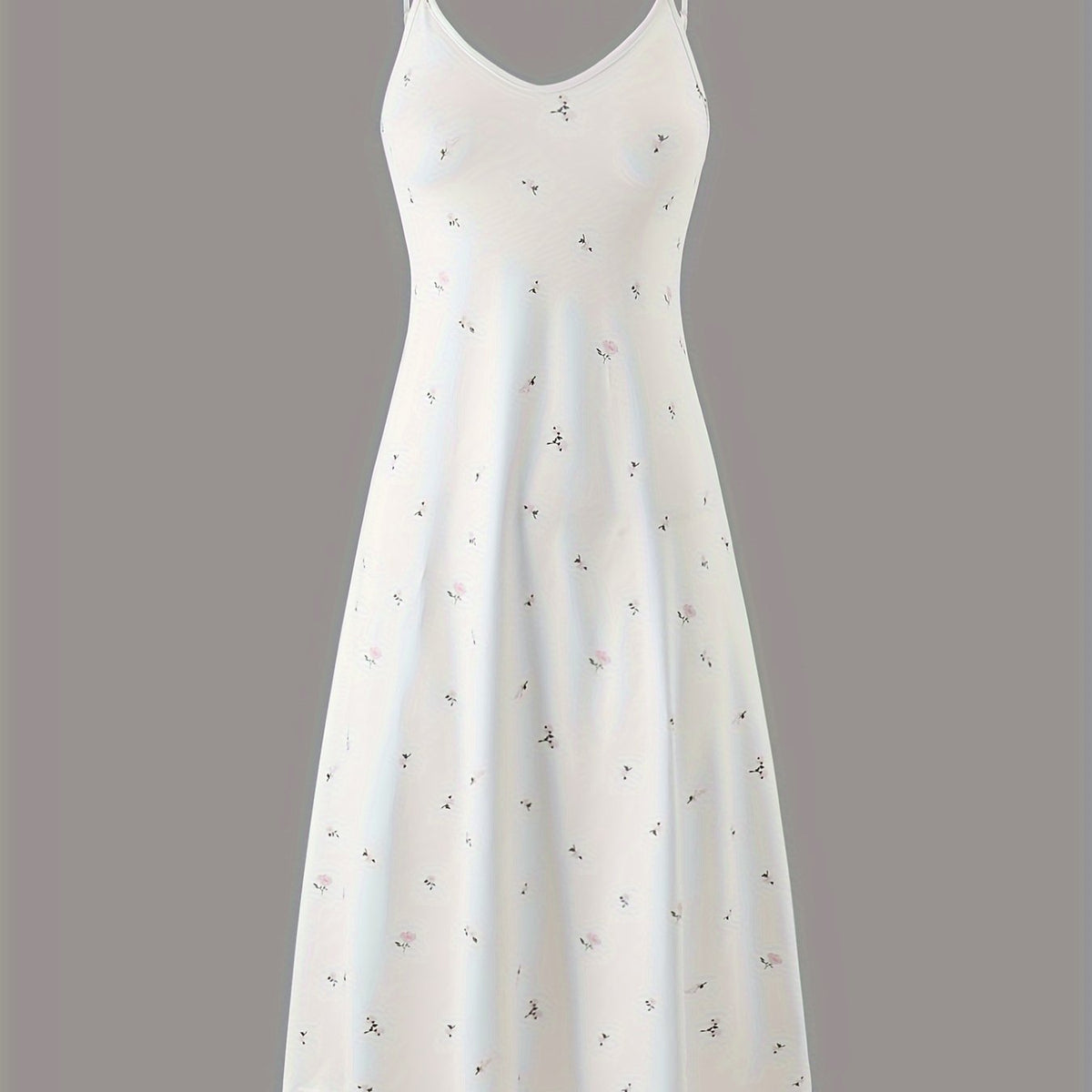 Womens Elegant Ditsy Floral Print Midi Slip Dress - Soft Micro Elasticity V Neck Backless Design, Comfortable Knit Fabric, Random Printing, Perfect for Home Wear All Seasons