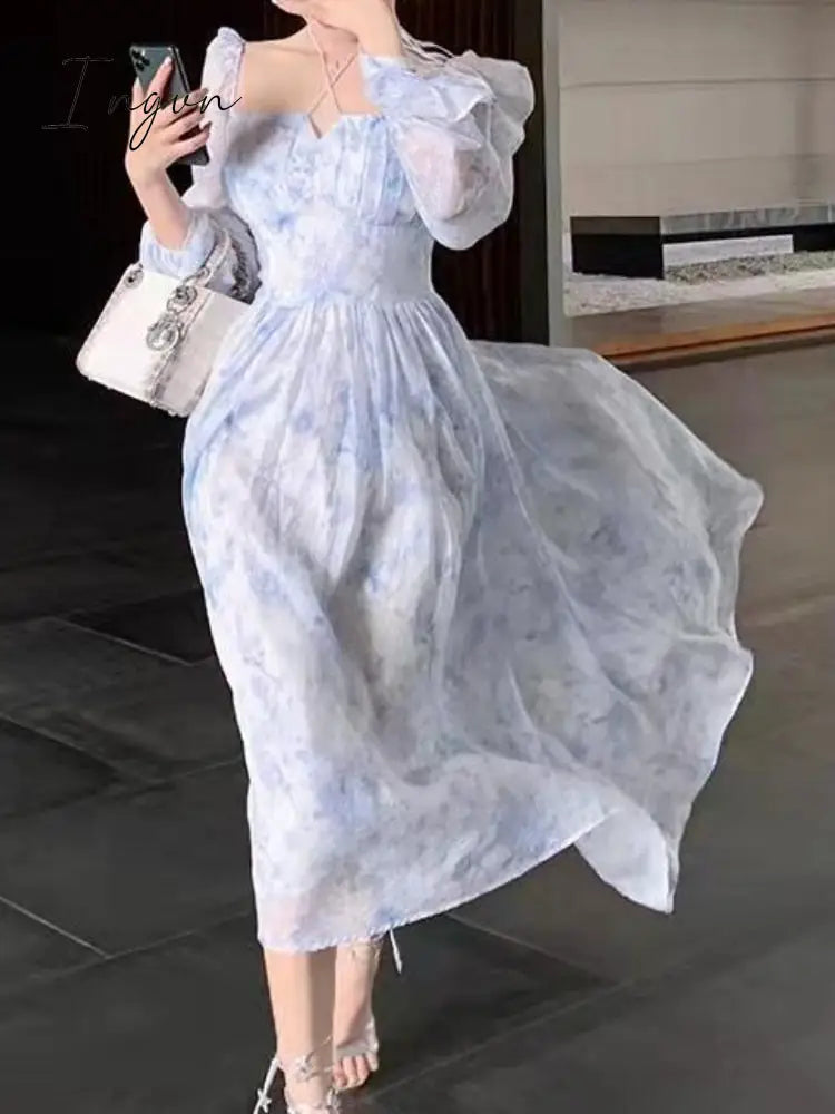 Ingvn - Women Summer Casual Elegant Midi Dress Ladies Vintage Long Sleeve Party Vestidos Female Holiday Clothes
