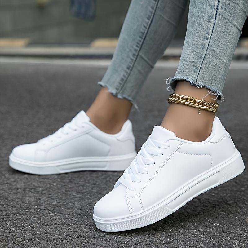 Women's Chic White Sneakers - Lightweight, Comfortable Lace-Up Casual Shoes for All Seasons