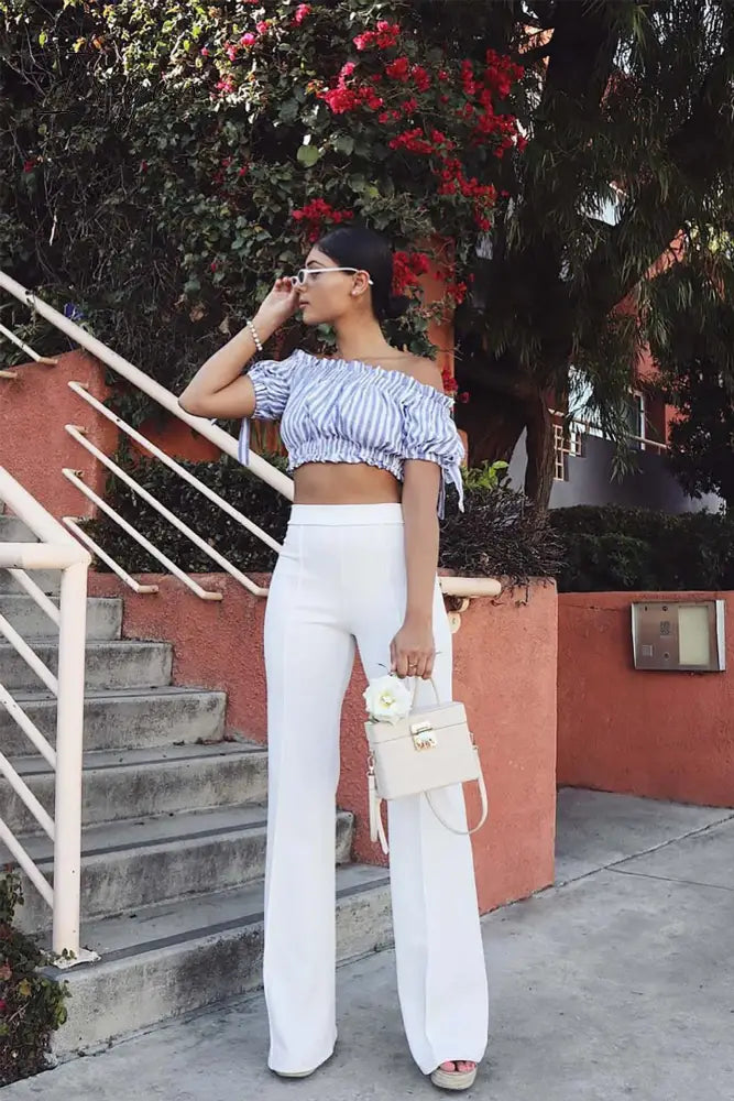 Ingvn - Spring  Autumn New Slim Solid Tone Flare Pants Fashion Korean Version Elastic Waist Street Dress Women Suit Wide Leg Pants