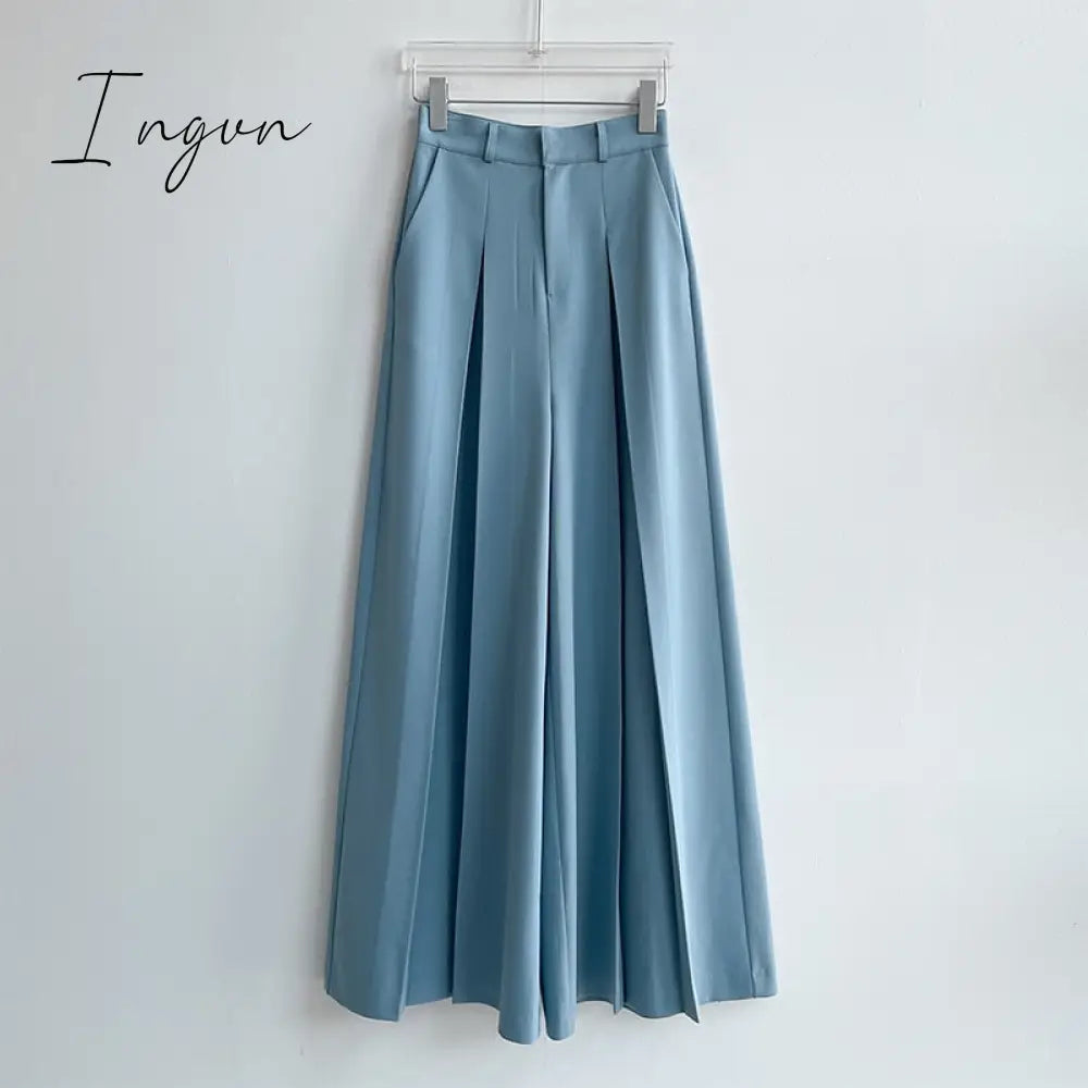 Ingvn - Korean Chic Summer Simple High Waist Pleated Women Wide Leg Pant Solid Color Casual Spring Straight Loose Trouser 2023 New