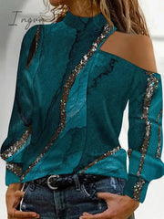 Ingvn - Fashion Women Print Cold Shoulder Top Casual Blouse Lady Casual Tops feminina blusa