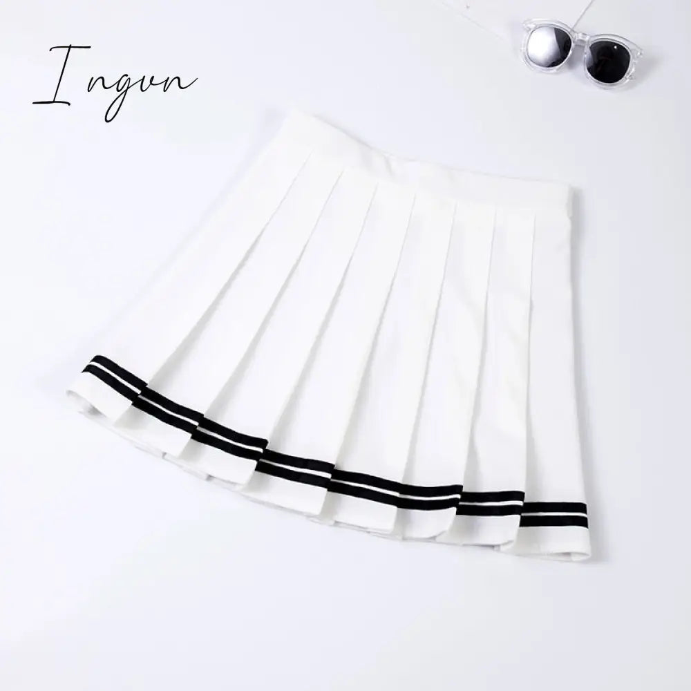Ingvn - Y2k Summer Korean Fashion Short Women Skirt Casual Slim Elastic High-Waisted Striped Harajuku Pleated Plaid A-Line Mini Skirts