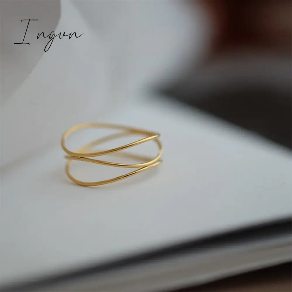 New Trendy Simple Three Layered Golden Ring for Women Exquisite Stainless Steel Ring Sweet Cool Party Jewelry Gifts