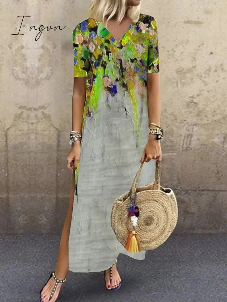 Ingvn - Women's Casual Dress T Shirt Dress Tee Dress Shift Dress Long Dress Maxi Dress Black Red Navy Blue Short Sleeve Abstract Print Spring Summer Crew Neck Fashion Daily 2023 S M L XL XXL