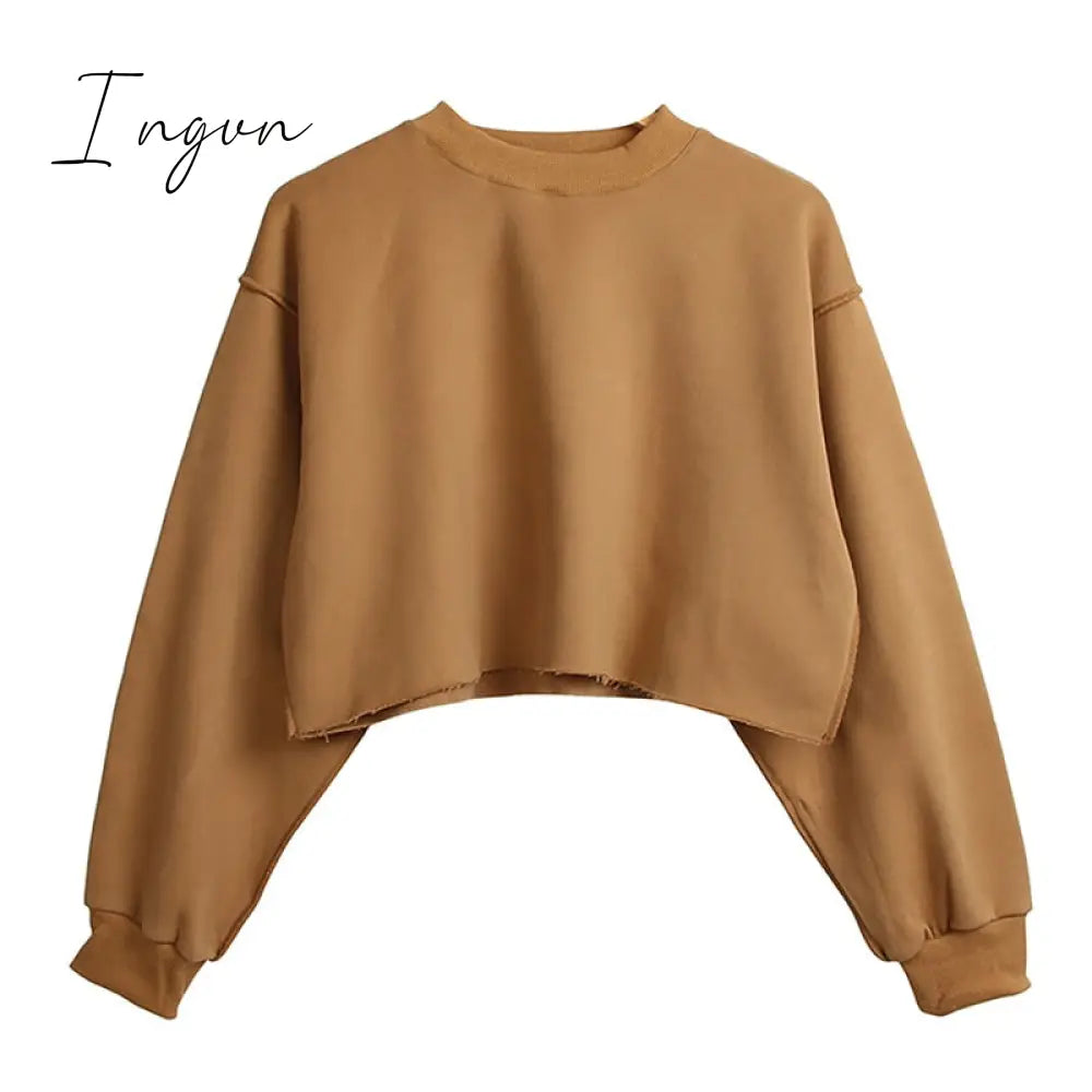 Ingvn - Thick Cotton Oversized Women Sweatshirt Hoodies Casual Loose Long Sleeve Harajuku Streetwear Crop Pullover Plus Size Ropa Mujer