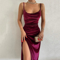 Elegant Evening Gown For Women Summer Velvet Midi Bodycon Dress Women Sleeveless Off Shoulder Backless Party Club Dresses