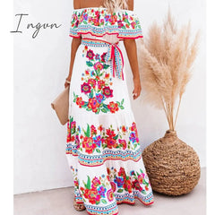 Ingvn - Summer Women's Dress White Floral Dress Off The Shoulder Long Dress Female Streetwear Casual Elegant Party Dresses Ladies