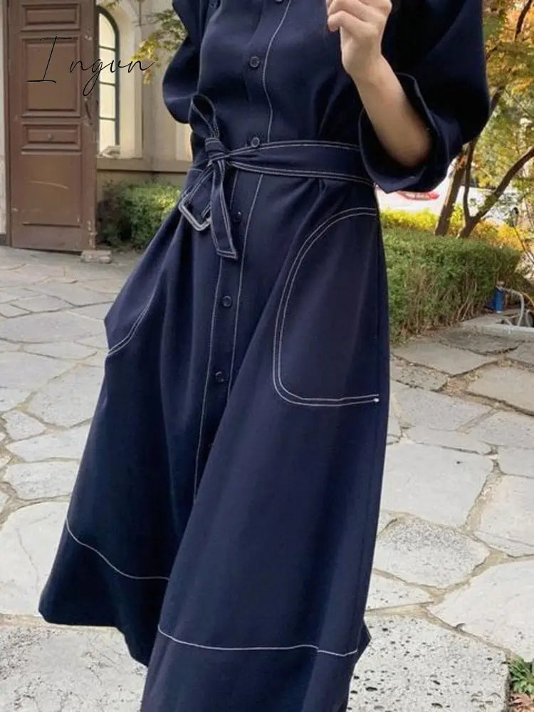 Ingvn - 2023 Spring And Autumn New Korean Dress Female Fashion Temperament Loose Thin Medium And Long Windbreaker Coat Fashion Vestido