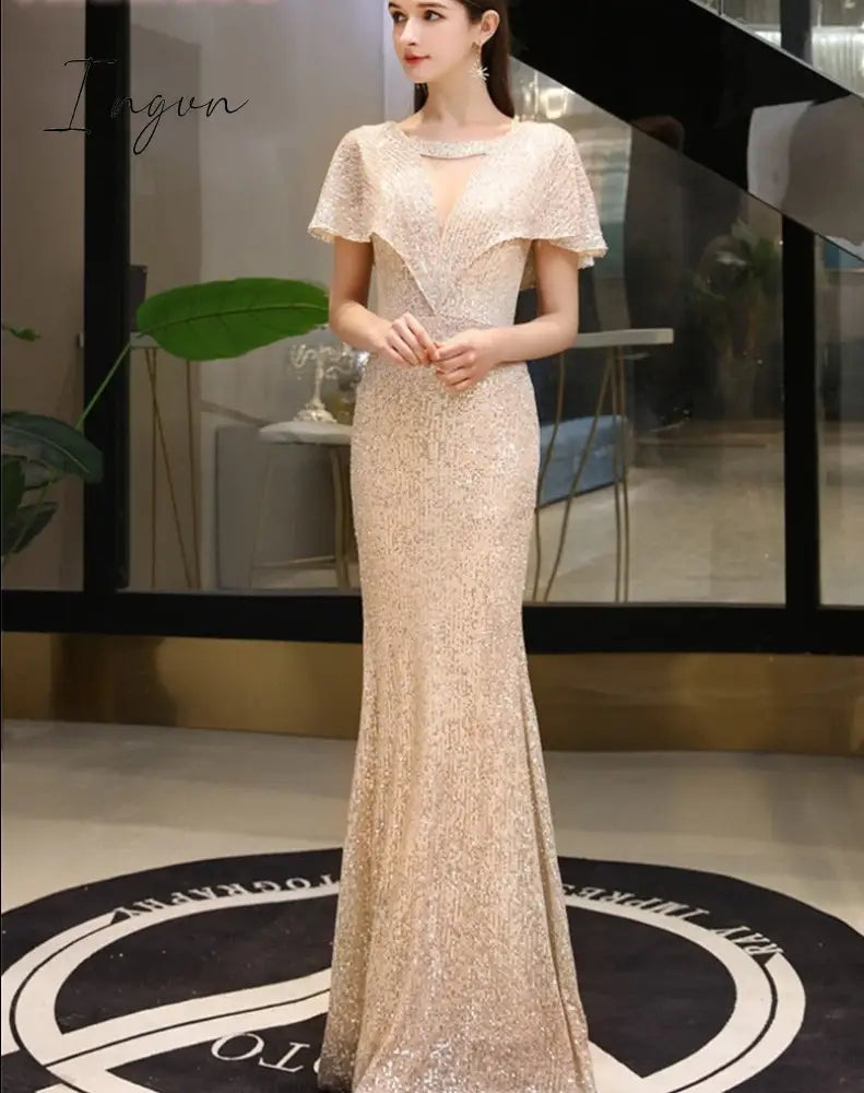 Ingvn - womens fashion Sexy Rose Gold Evening Dress Robe De Soiree Party Dresses Bridesmaid Dress Mariage Robe Vestidos Abiti Da Cerimoni Robe Femme