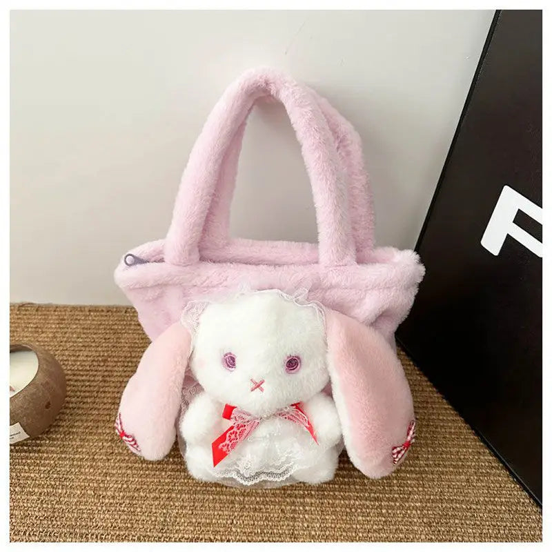Ingvn  Plush Bunny Handbags for Women Cute Fluffy Soft Autumn Kawaii Small Shoulder Bag Lolita Jk Literary Elegant New Female Bag