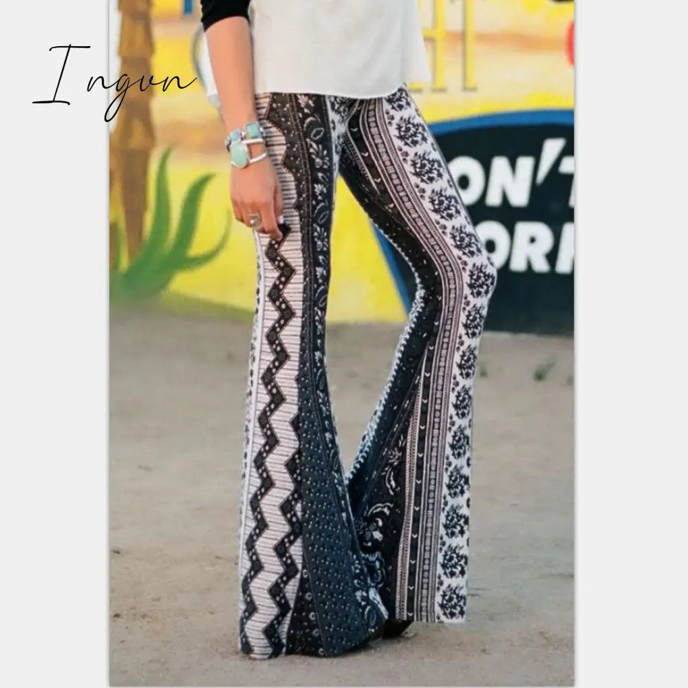 Ingvn - Spring Autumn Bell Bottom Pants Women Streetwear Flare Pants Beach Trousers Ladies Fashion Elastic Print Slim Pants