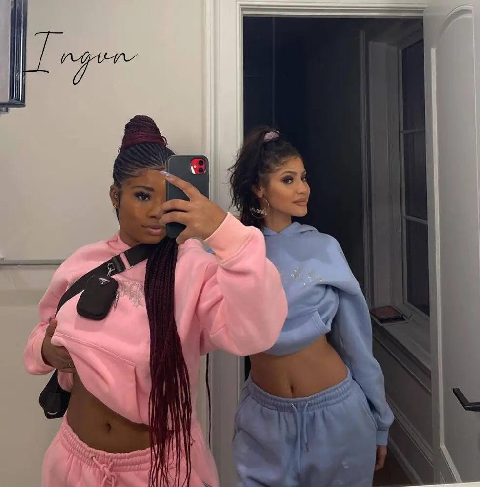 Ingvn - Tracksuit 2 Piece Women Set Oversize Hoodies Sweatshirt Loose Sweatpants Joggers Sport Suit Women Outfits Sweatsuit