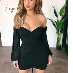 Ingvn - White Summer Dress Women Pleated Bodycon zipper Club Party Sexy Dresses long Sleeve Mini Elegant Dress Vestido Bandage