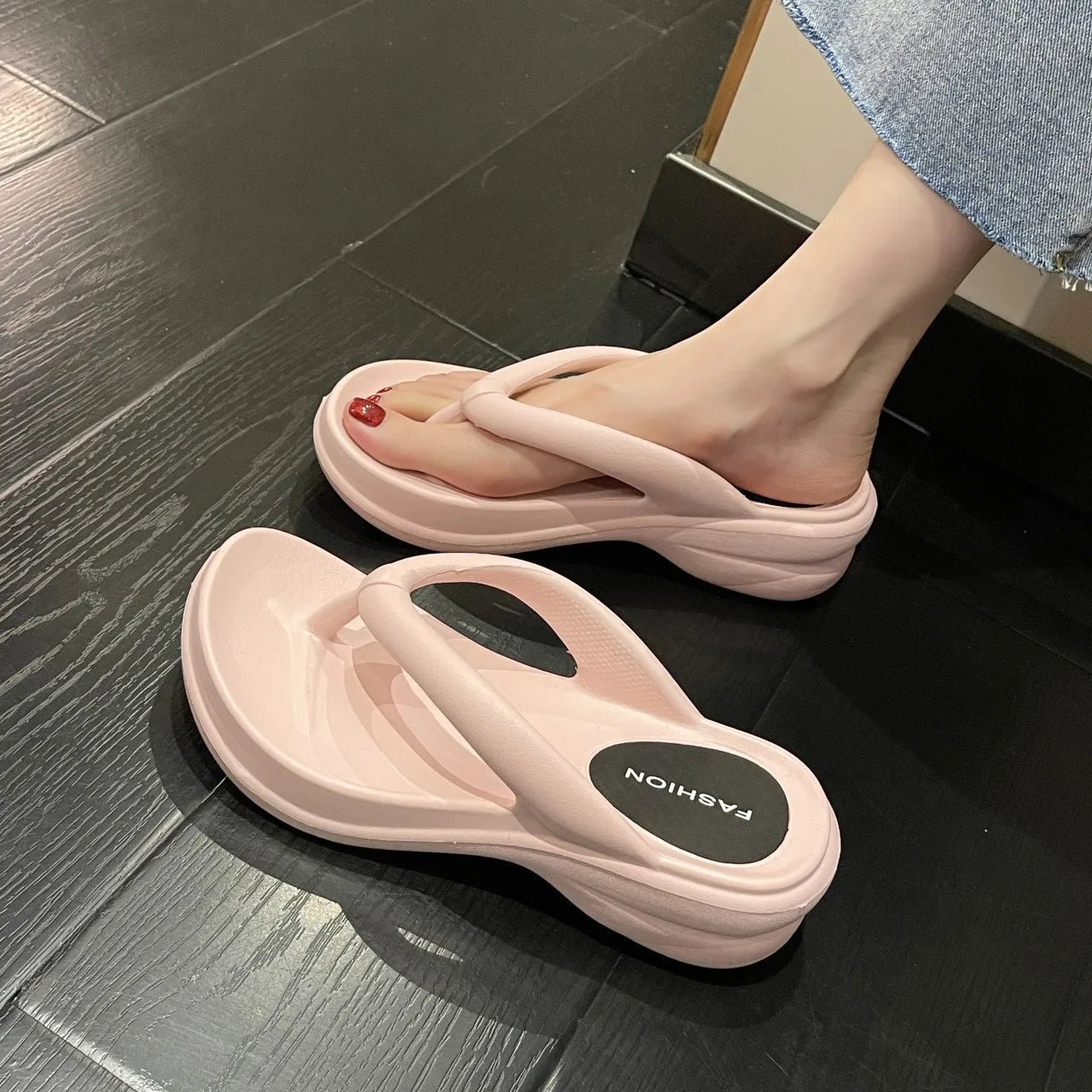Ingvn  Thick Sole Wedges Flip Flops For Women 2023 Summer Clip  Platform Sandals Woman Non-slip Beach Slippers Girls Outdoor Slides