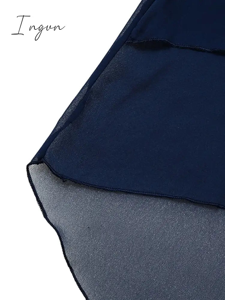 Ingvn - Jumpsuits for Women Summer Dressy Solid Color Round Neck Elegant Daily Vacation Straight Regular Fit Half Sleeve Navy Blue 3XL Spring Fall