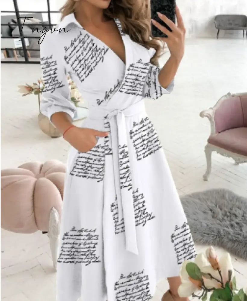 Ingvn - Spring and summer fashion plus size ruched dress long-sleeved V-neck print bag hip dress women's clothing dress for women