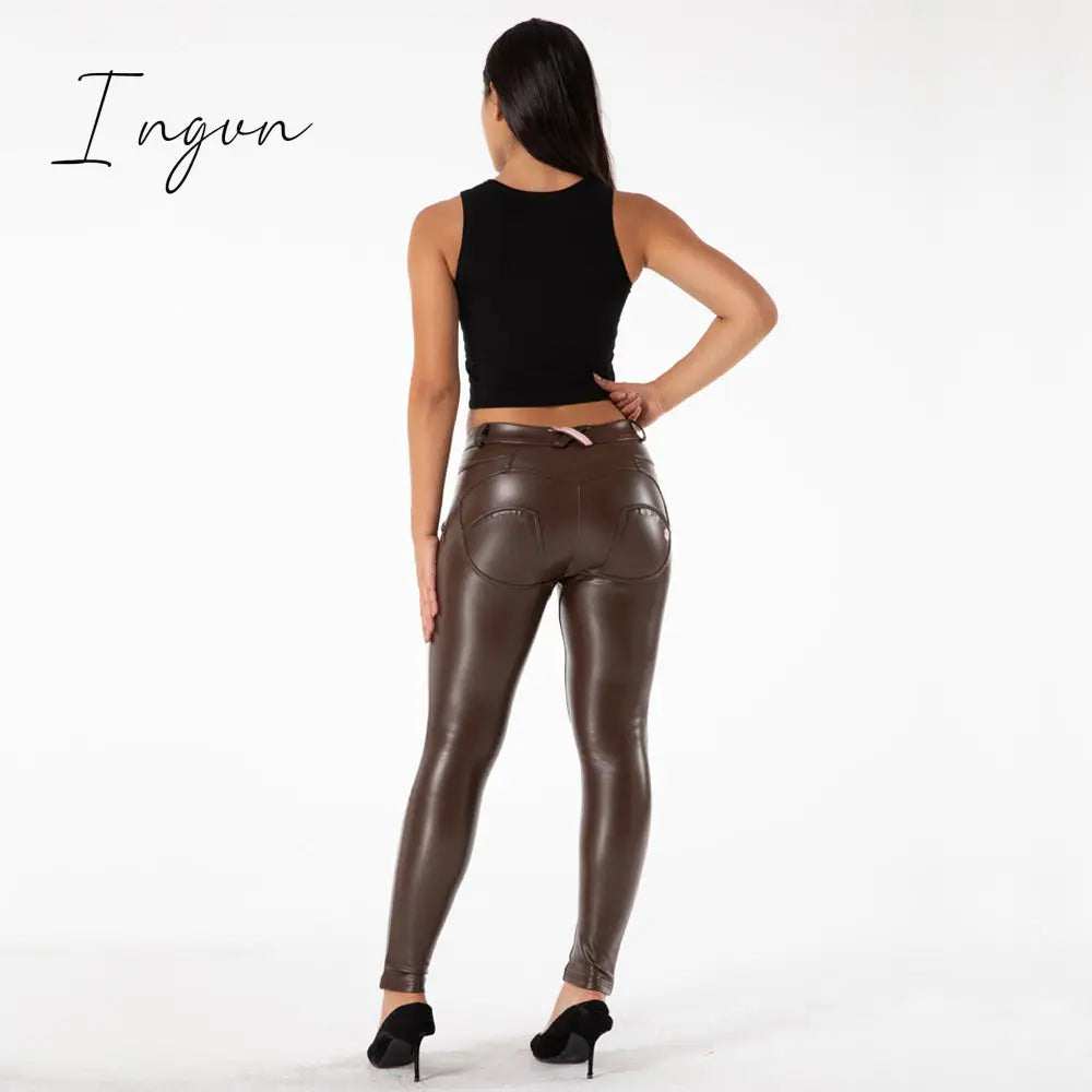 Ingvn - Melody Faux Leather Pants for Women Plus Sizes Skinny Leggings Latex Pencil Pu Pants Women's Clothing Fashion