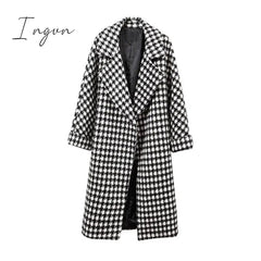 Ingvn - Retro Long Sleeve Lady Houndstooth Outwear Lapel New Casual Loose Coat Autumn Fashion Overcoat Jacket Streetwear Coat