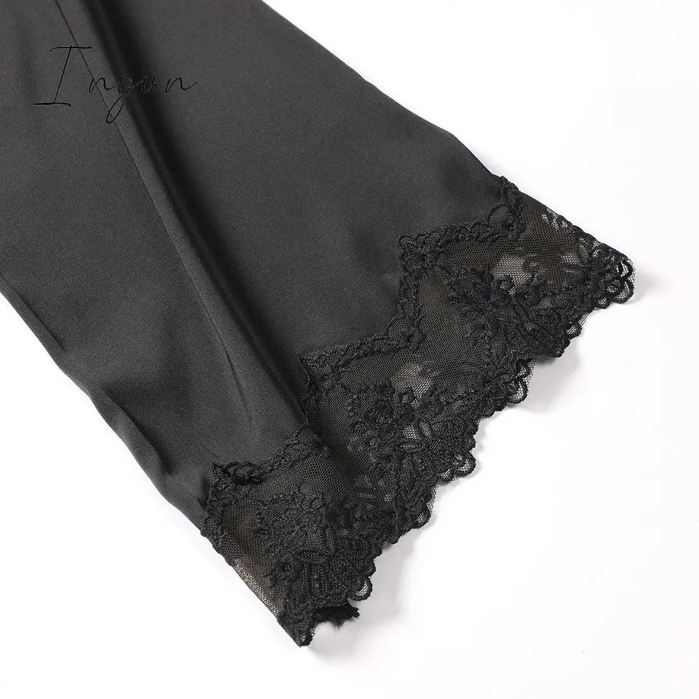 Ingvn - Lace Trim Sexy Wedding Lady Robe Suit Loose Satin Bride Bridesmaid Kimono Bathrobe Gown Mini Sleepwear Rayon Intimate Lingerie