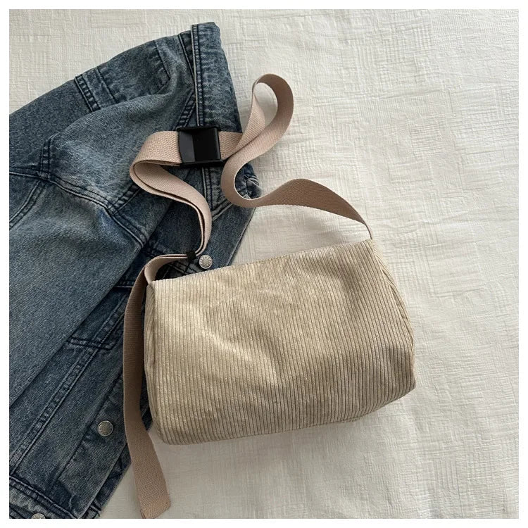 Ingvn  Solid Color Women's Corduroy Shoulder Bag Large Capacity Female Crossbody Bags Simple Design Ladies Casual Tote Purse Handbags