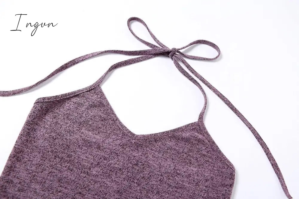 Ingvn - Y2K Top Women Long Sleeve T-Shirts 2 Piece Tops Halter Tanks Backless Crop Top Off Shoulder Tees Sexy Christmas Clothes