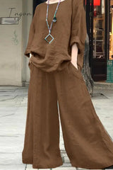 Ingvn - Casual Simplicity Solid Pocket O Neck Long Sleeve Two Pieces
