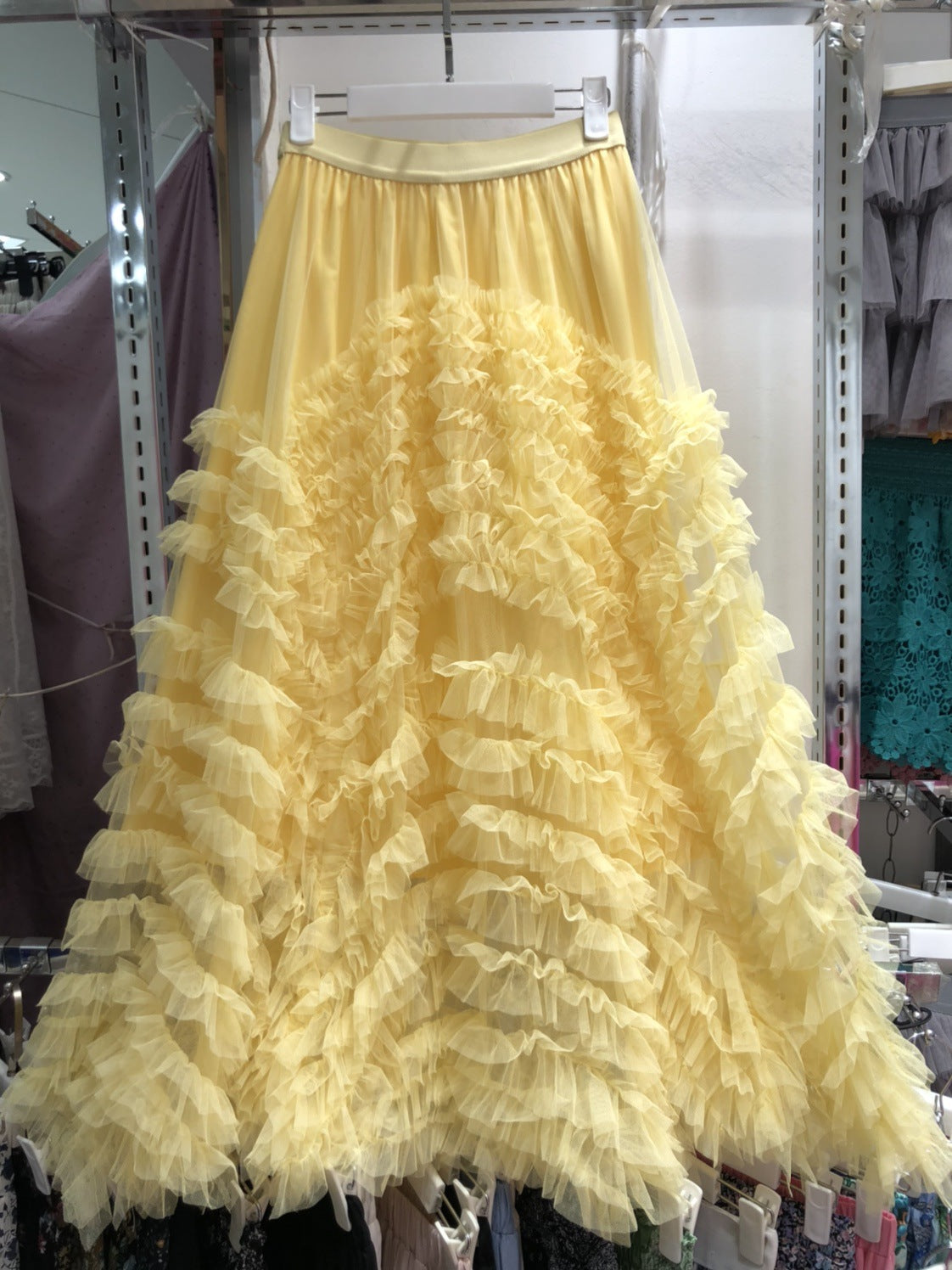 Niche Irregular Mesh Heavy Industry Large Swing Long Skirt Women's Slim Hip Covering Gorgeous Fairy Dream Pink Cake Skirt