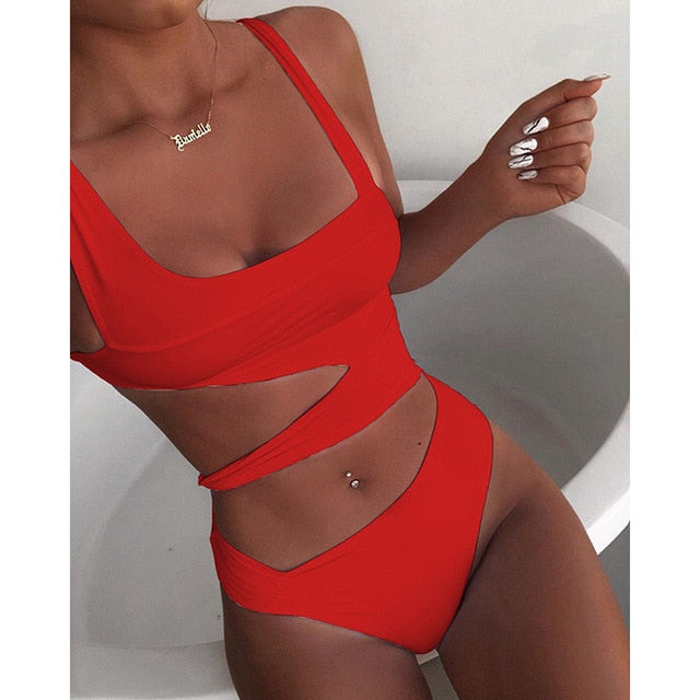 New Sexy Black One Piece Swimsuit Women Cut Out Swimwear Push Up Monokini Bathing Suits Beach Wear Swimming Suit For Women