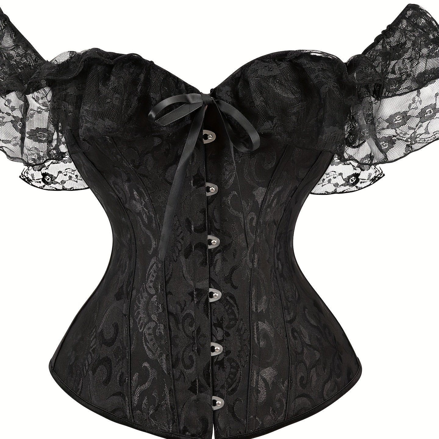 Romantic Lace Stitching Corset Bustier - Firm Tummy Control Body Shaper with Adjustable Lace-Up - Elegant Jacquard Fabric Womens Lingerie & Premium Shapewear