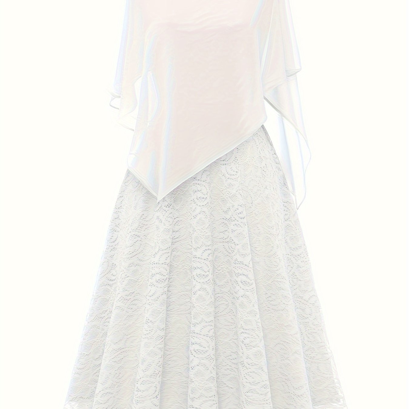 Solid Lace Chiffon Maxi Dress, Elegant Short Sleeve Dress For Wedding Party, Women's Clothing