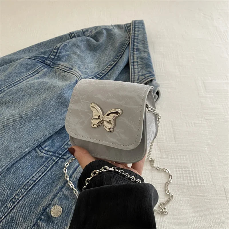 Ingvn  Metal Butterfly Women's Mini Shoulder Bag Fashion Chain Ladies Small Crossbody Bags PU Leather Female Dinner Party Clutch Purse