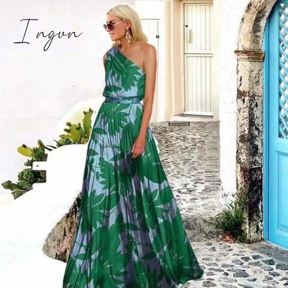 Ingvn - Summer Black Patchwork Inclined Off One Shoulder Women Dresses Contrast Color High Street Night Club Long Party Dress Clothing
