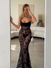 Sexy Jacquard Patchwork Maxi Dress Women Flowers Backless Sleeveless Midnight Slim Summerr Trend Party Classic Vestidos