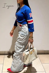 Ingvn - Casual Solid Patchwork High Waist Regular Denim Jeans