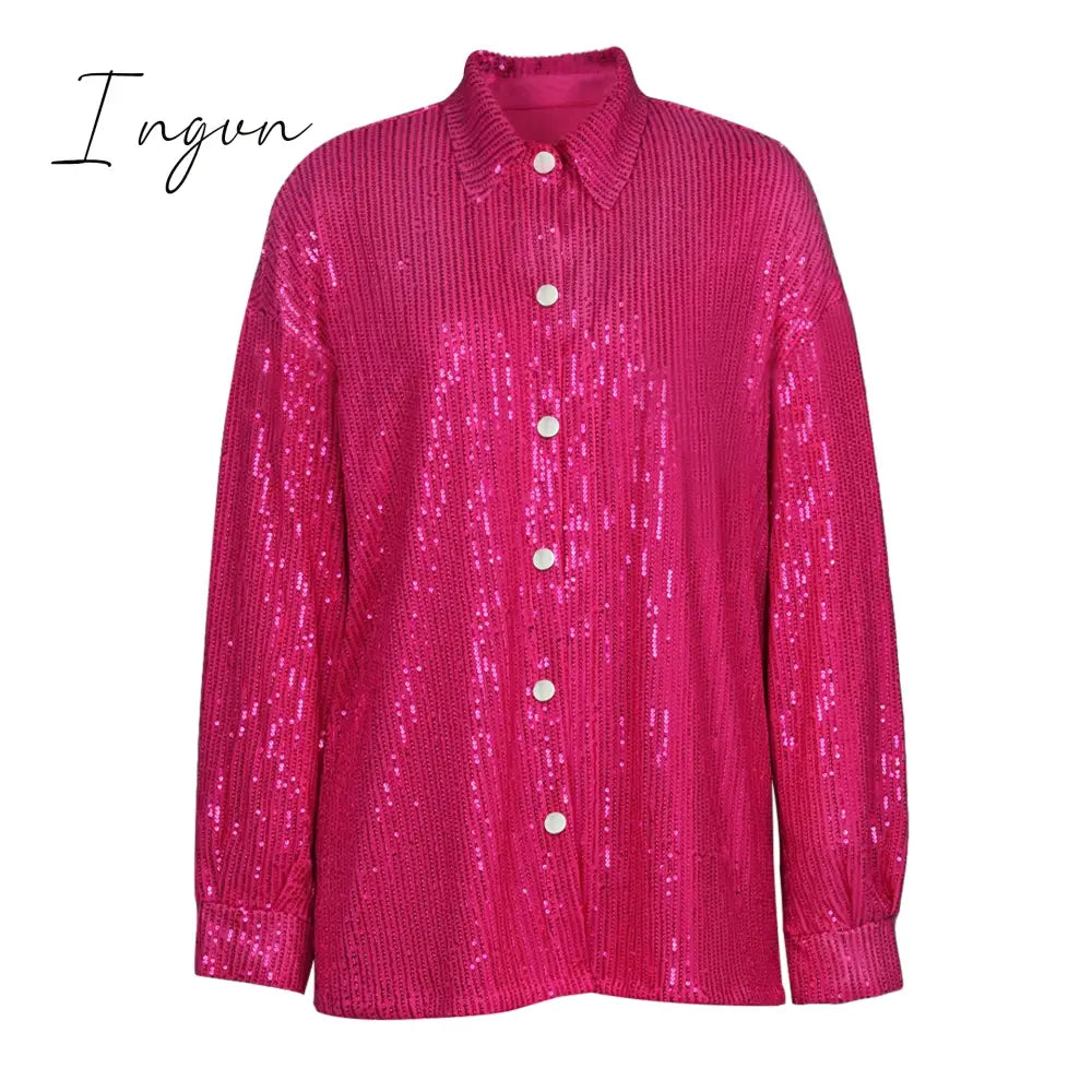 Ingvn - Sparkly Two-piece Set Party Outfits For Womens Sequin Top Blouse Shirt And Pants Suit Female Luxury Evening Tracksuit New