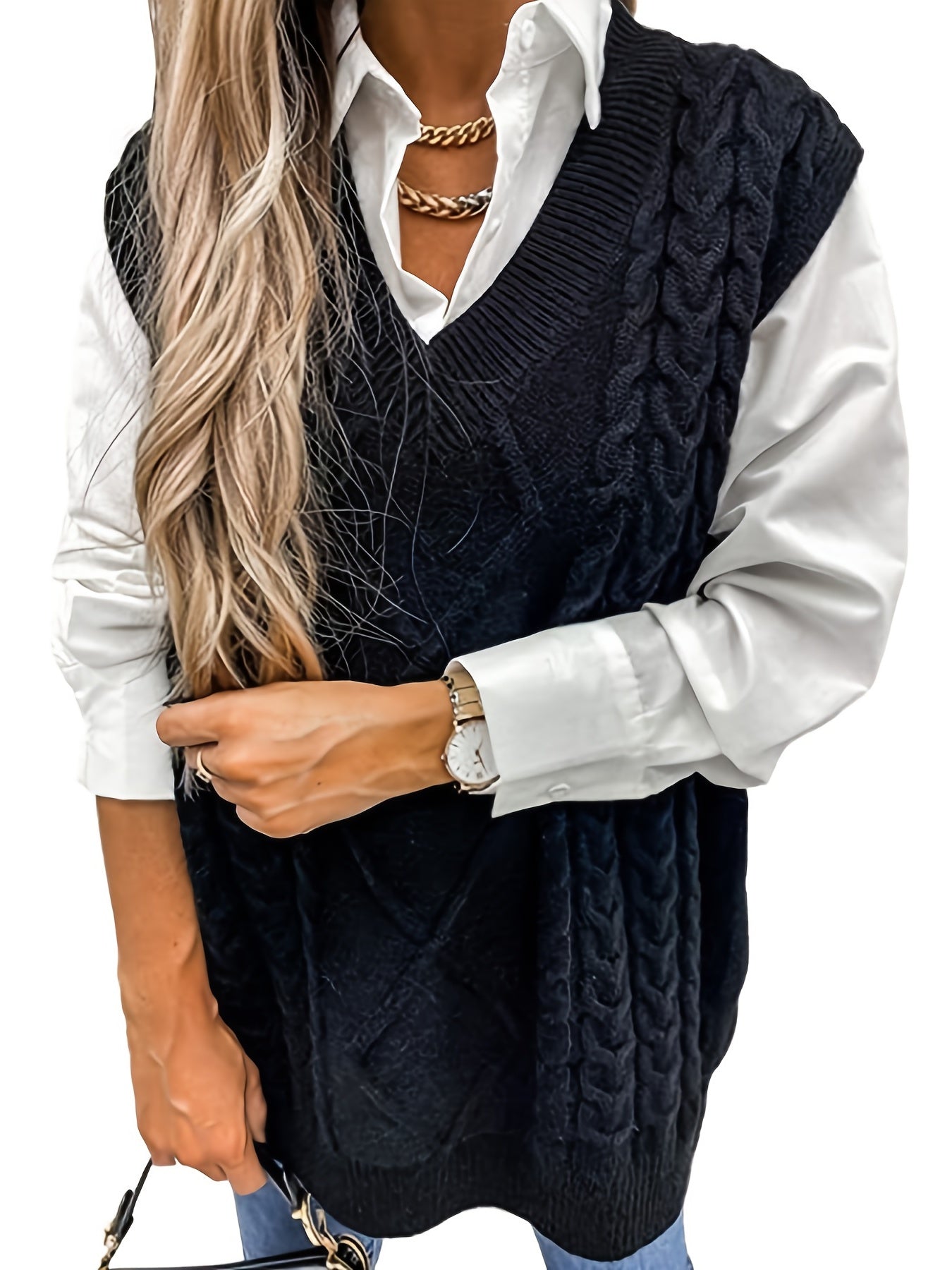V-Neck Knit Vest: Casual, Comfortable & Chic - Perfect for Spring/Fall, Solid Color, With Mid-Stretch for a Flattering Fit