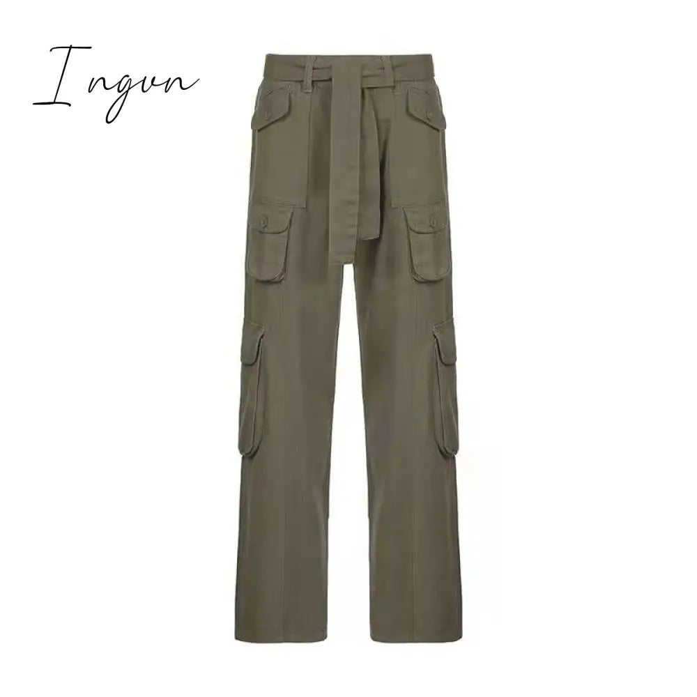 Ingvn - Vintage Streetwear Cargo Pants Women Harajuku Street Loose Straight Women Jeans Casual Slim Versatile High Waisted Jeans Pants