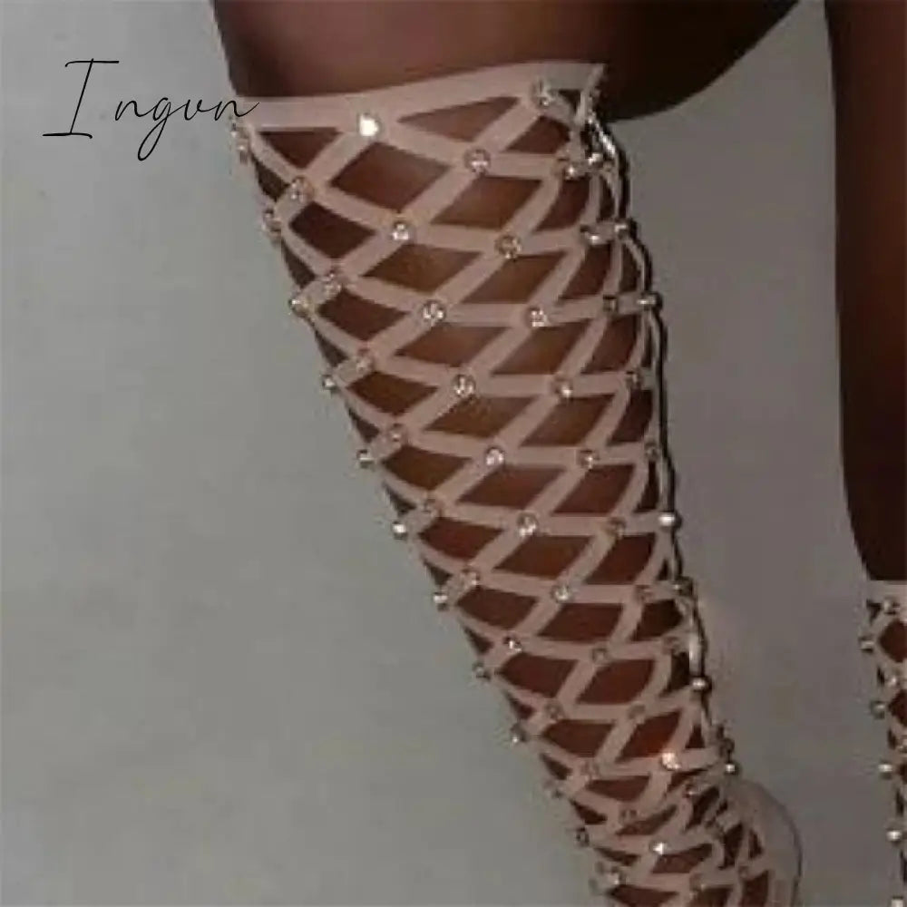 Ingvn - Diamonds Square Open Toe High Heel Boots