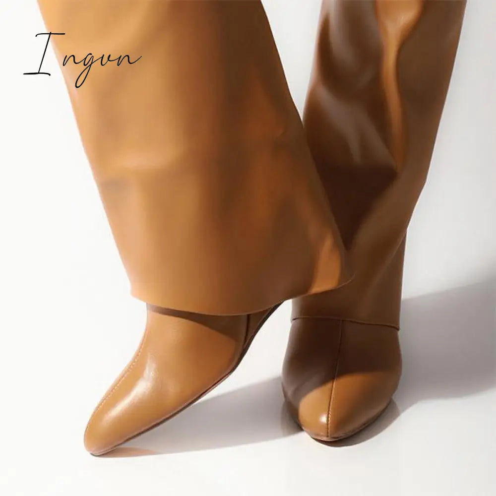 Ingvn - Comfy Leather Hidden Wedge Heel Roman Boots