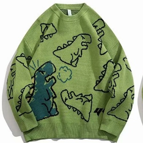 Oversized Cardigan Knitted Sweater Streetwear Loose Male Top Coat Hip Hop Sweater Cartoon Pattern Pullovers
