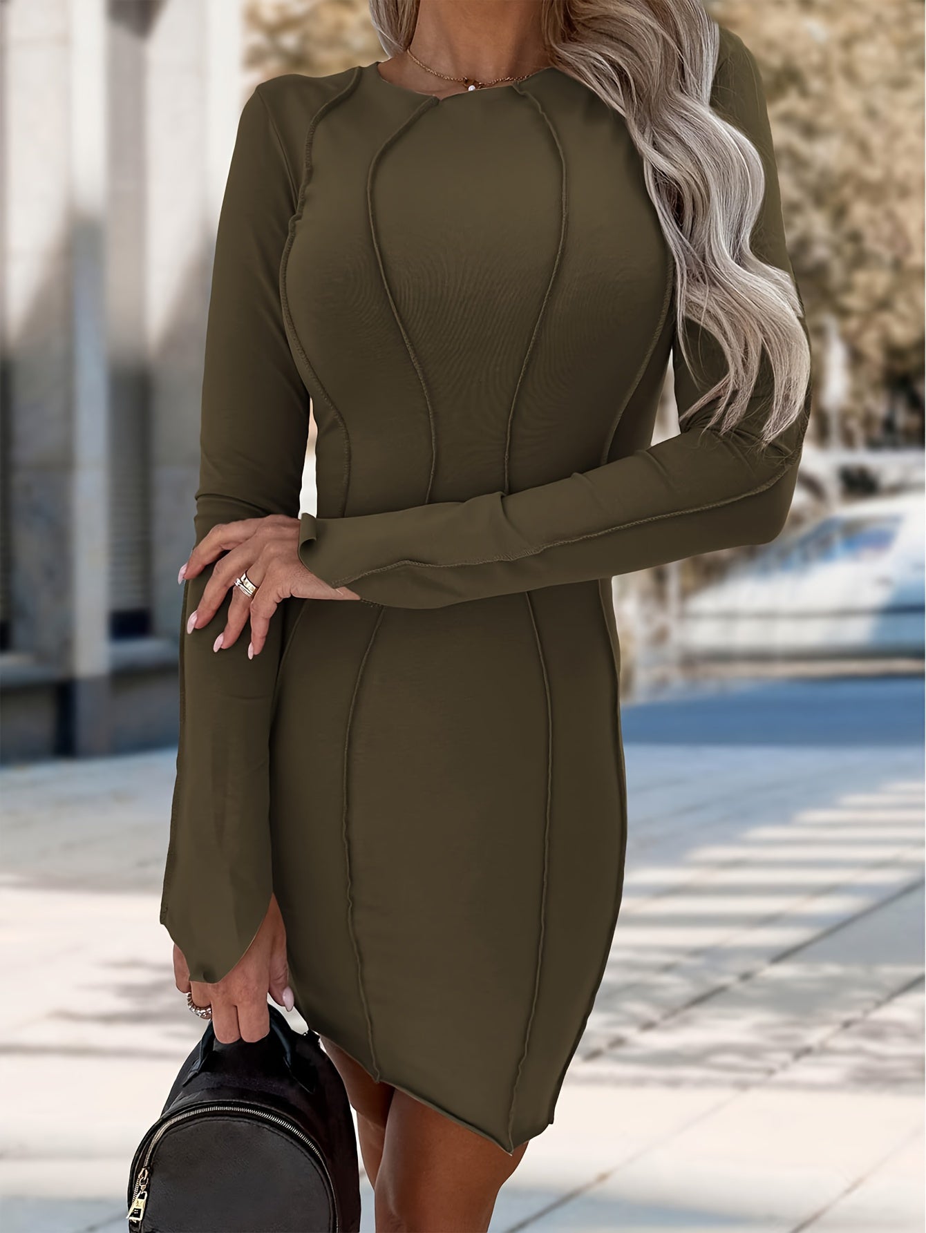 2024 Fall Collection: Women's Long Sleeve Bodycon Mini Dress, Solid Color, Casual Tight Party Club Fashion for Ladies
