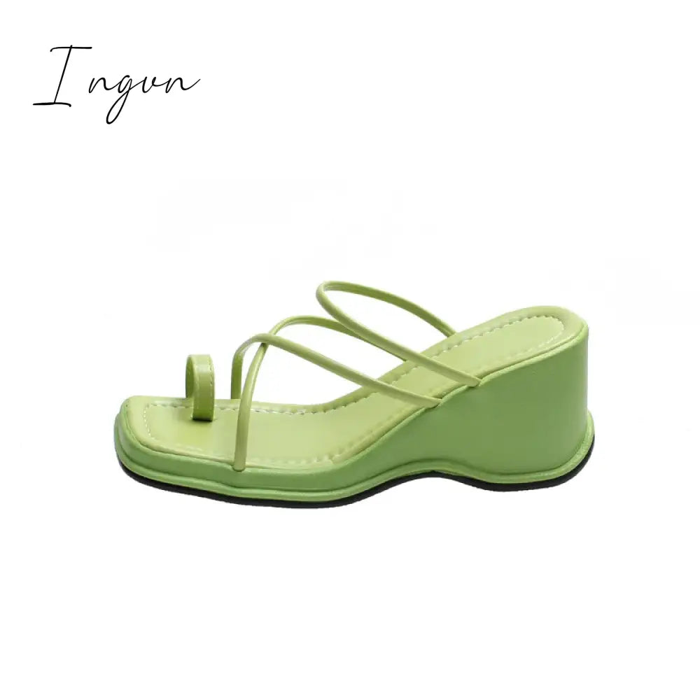 Ingvn - 2024 new fashion slope heel sandals female summer sandals wearing half slippers fairy strapping sandals female