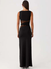 Sheer Lace Sleeveless Sexy Maxi Dress For Women Gown Summer Patchwork Fashion O Neck Bodycon Long Tank Dress Vestido
