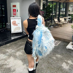 Ingvn  Y2k Fluffy Backpacks Color Contrast Winter Travel Bags Outdoor College Student Fashion School Bag Harajuku Faux Fur Backpack New
