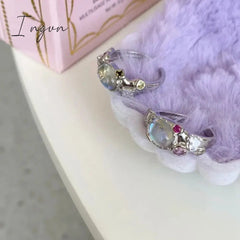 Korean Fashion Delicate Oval Opal Open Adjustable Rings For Women Girls Cute Pink Crystal Finger Ring Aesthetic Jewelry Gifts
