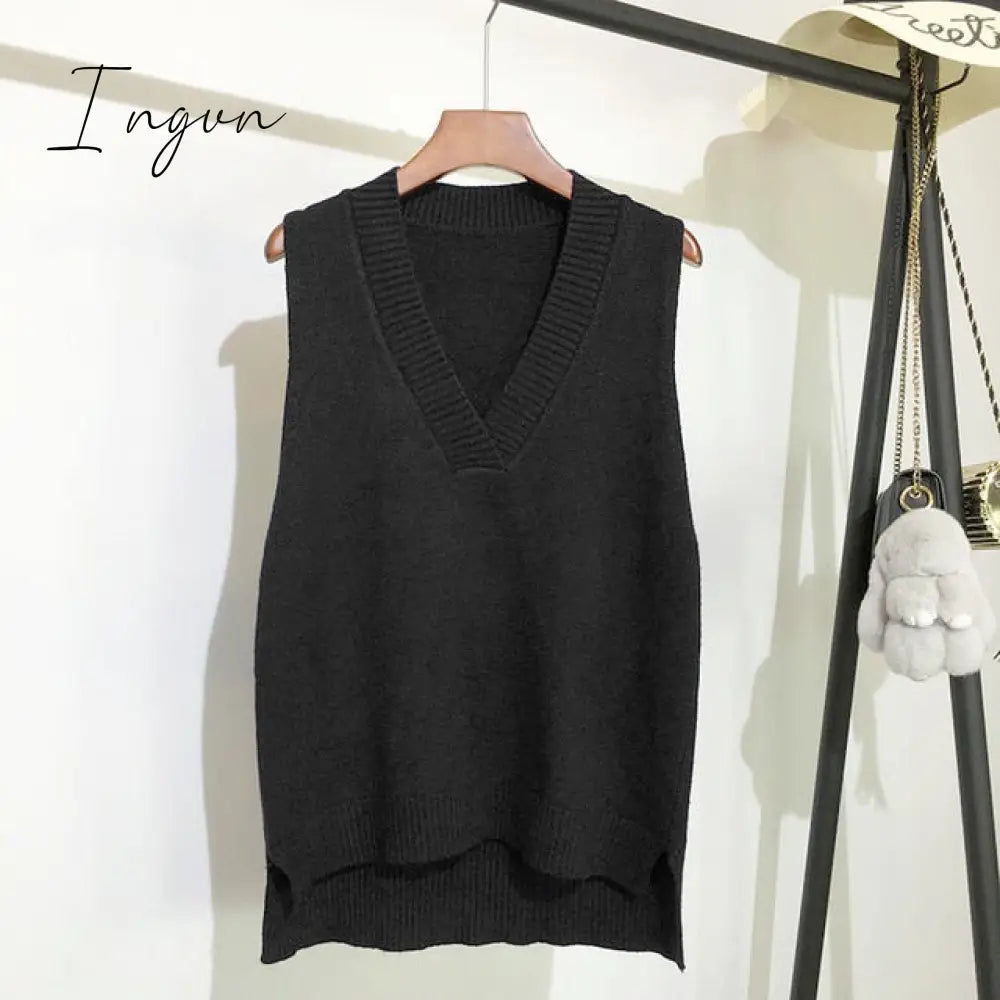 Ingvn - V-neck knitted Vest Women's Sweater Autumn And Winter New Korean Loose Wild Pink Sweater Vest Women Sleeveless Sweater 11810