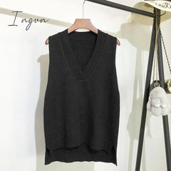 Ingvn - V-neck knitted Vest Women's Sweater Autumn And Winter New Korean Loose Wild Pink Sweater Vest Women Sleeveless Sweater 11810