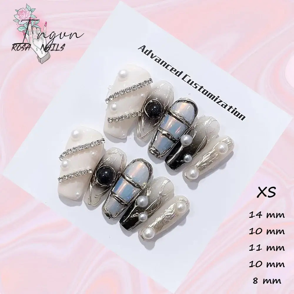 Punk Dragon Charms Press on Nail Artificial Long False Nails XS Black Dragons Goth Presson Tips Butterfly Fake Nail y2k Pressons